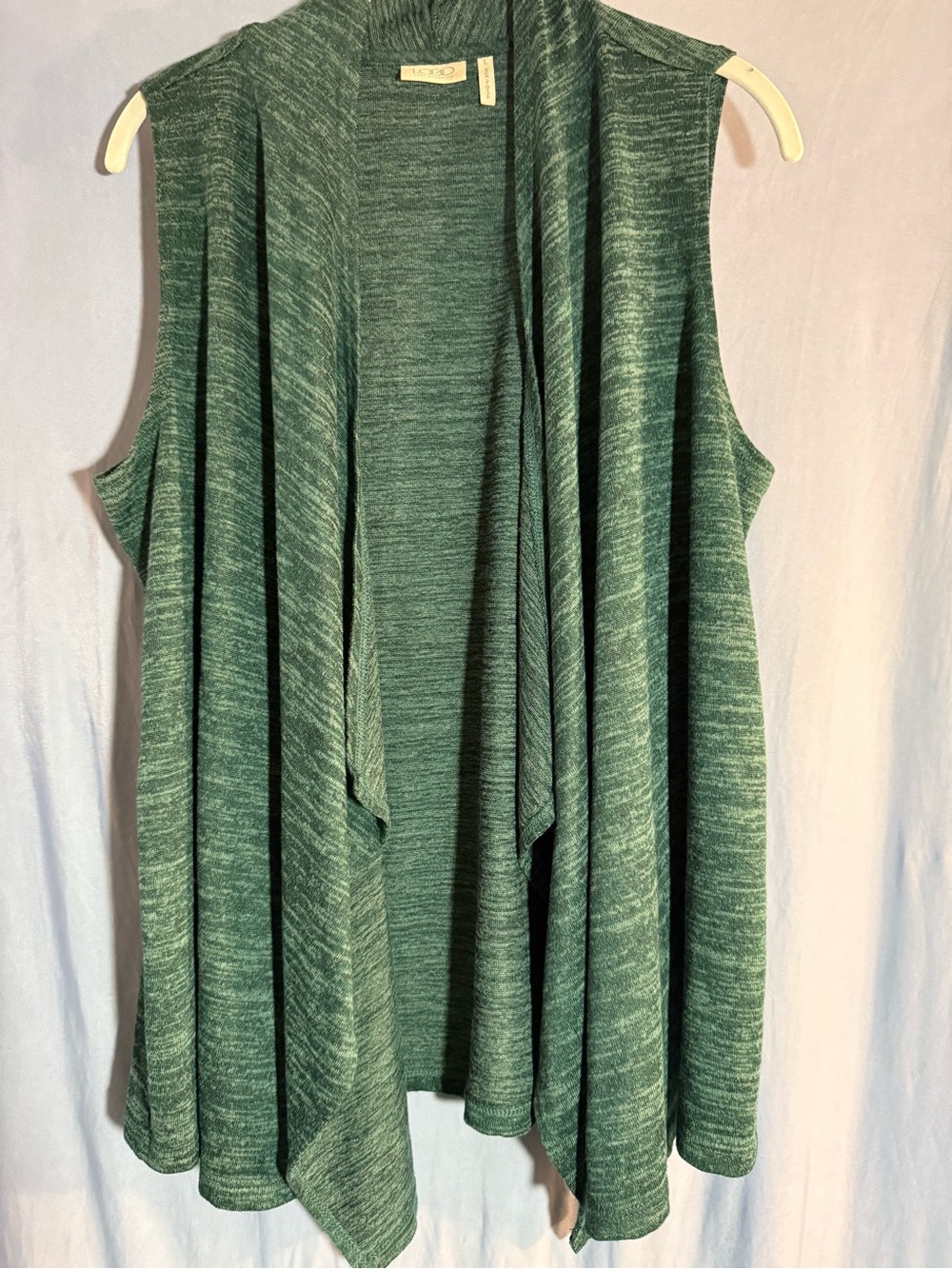 LOGO by Lori Goldstein Heathered Green Open-Front Sleeveless Draped Vest